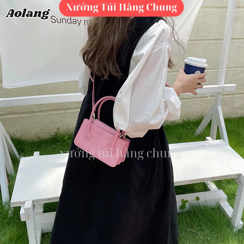 Túi đeo chéo hình vuông 2 quai xách màu hồng trắng bạc mẫu mới thiết kế đơn cho nữ