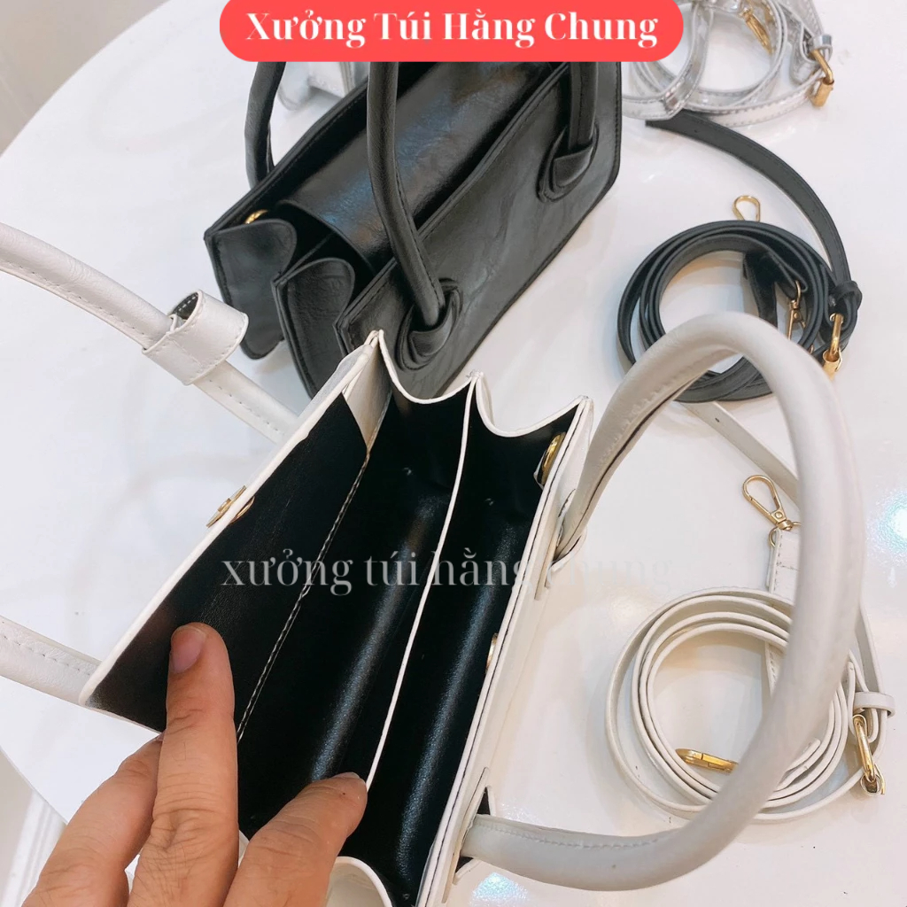 Túi đeo chéo hình vuông 2 quai xách màu hồng trắng bạc mẫu mới thiết kế đơn cho nữ