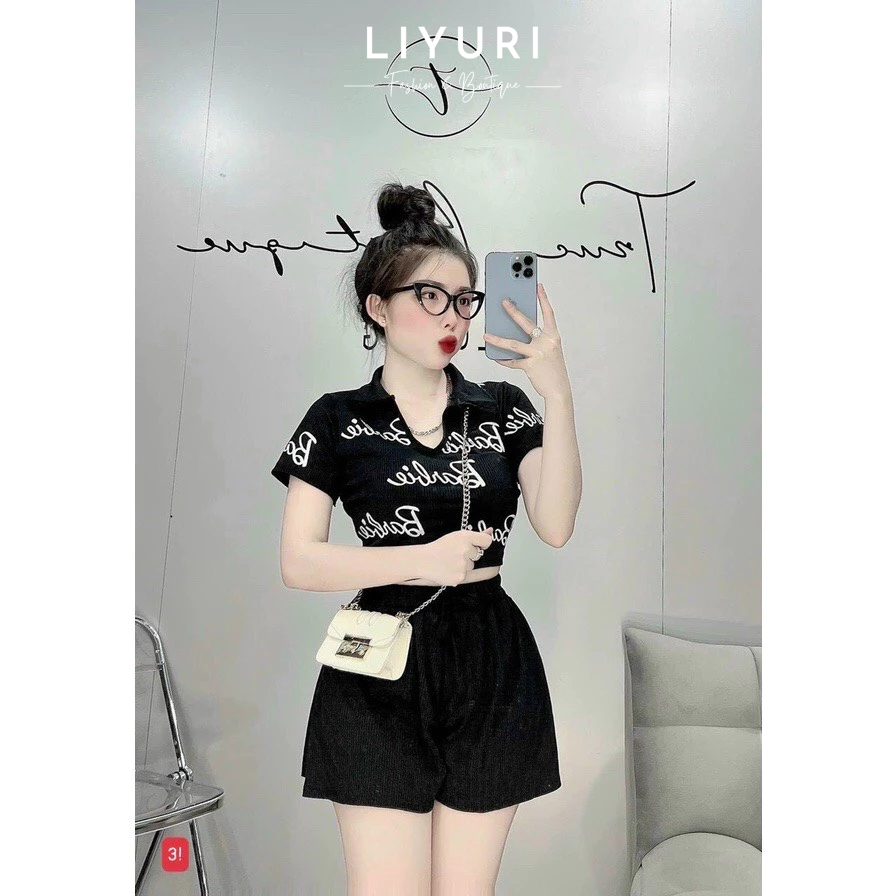 Sét quần đùi lưng thun viền bèo + áo thun nữ in chữ cực xinh