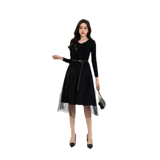 Đầm Len Nữ LAMER Gấu Lượn Phối Dập Ly L63L22T026