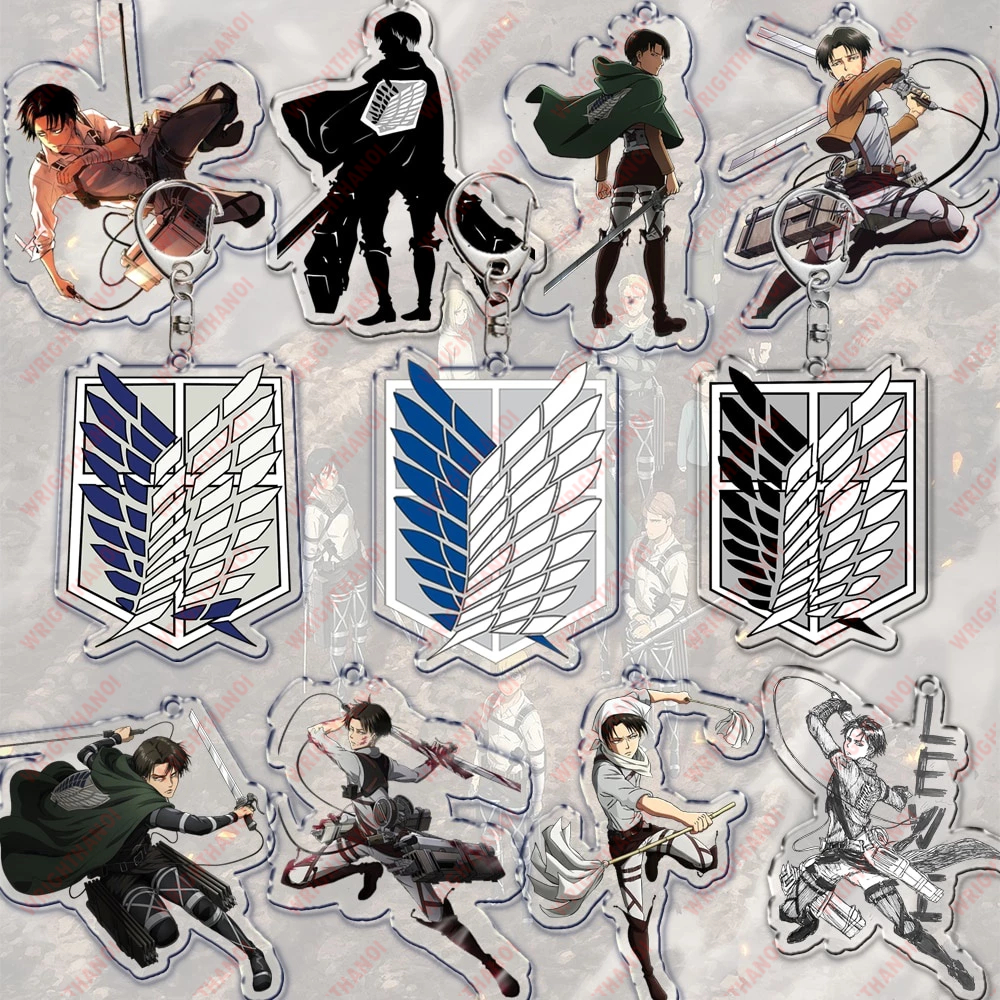 Móc khóa Attack on Titan hình huy hiệu và các nhân vật siêu ngầu Levi Eren Hange Mikasa Phụ kiện trang trí túi xách balo