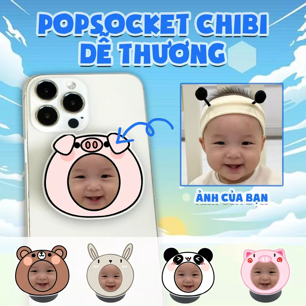 Giá đỡ điện thoại chibi 2 đa năng in theo yêu cầu Popsocket điện thoại