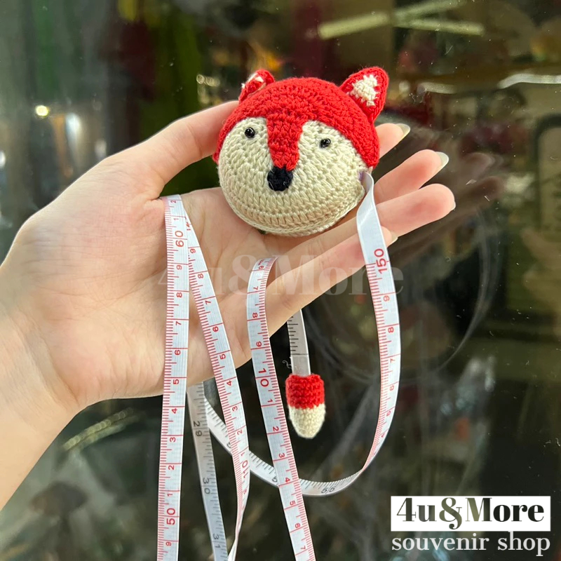 Thước dây bỏ túi hình rùa thú bông len móc chìa khoá kéo ấn rút tự động