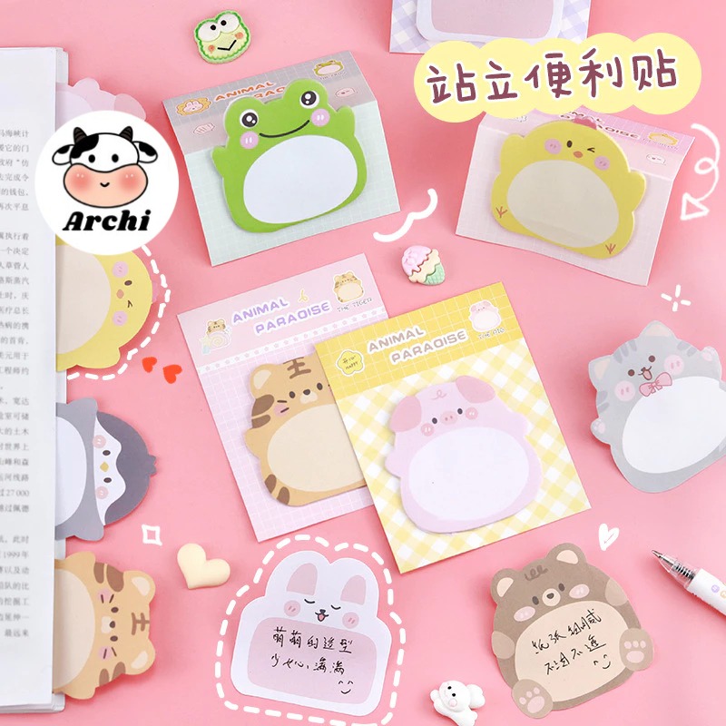 Giấy note ghi chú nhiều hình con vật Hana cute khác nhau có thể đứng được, giấy nhớ nhỏ xinh