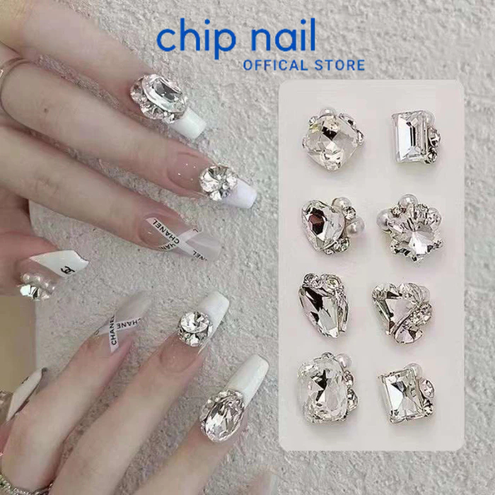 Đá khối mix sẵn ngọc trai chỉ việc gắn trang trí nail hottrend 2023