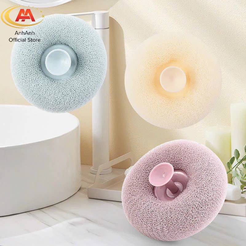 Bông tắm 5D tròn AnhAnh tạo bọt massage có hít dính tường