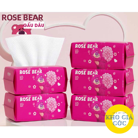 Gói giấy khô gấu dâu đa năng Rose Bear, Khăn mặt khô, Khăn tẩy trang dạng rút khăn mặt dùng 1 lần gói 50 tờ kho giá gốc