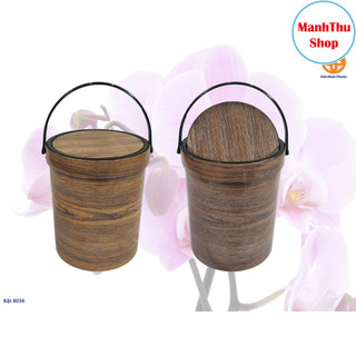 Thùng (bật) rác lật tròn vân gỗ NO 8036 Nhựa Việt Nhật