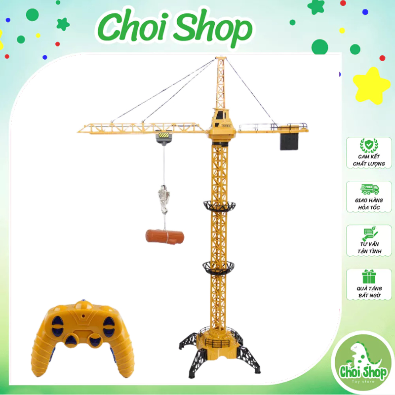 Đồ Chơi Mô Hình Tháp Cần Cẩu Cho Bé Có Điền Khiển Từ Xa Xoay 680 Độ, Cỡ Lớn, Cao 128cm