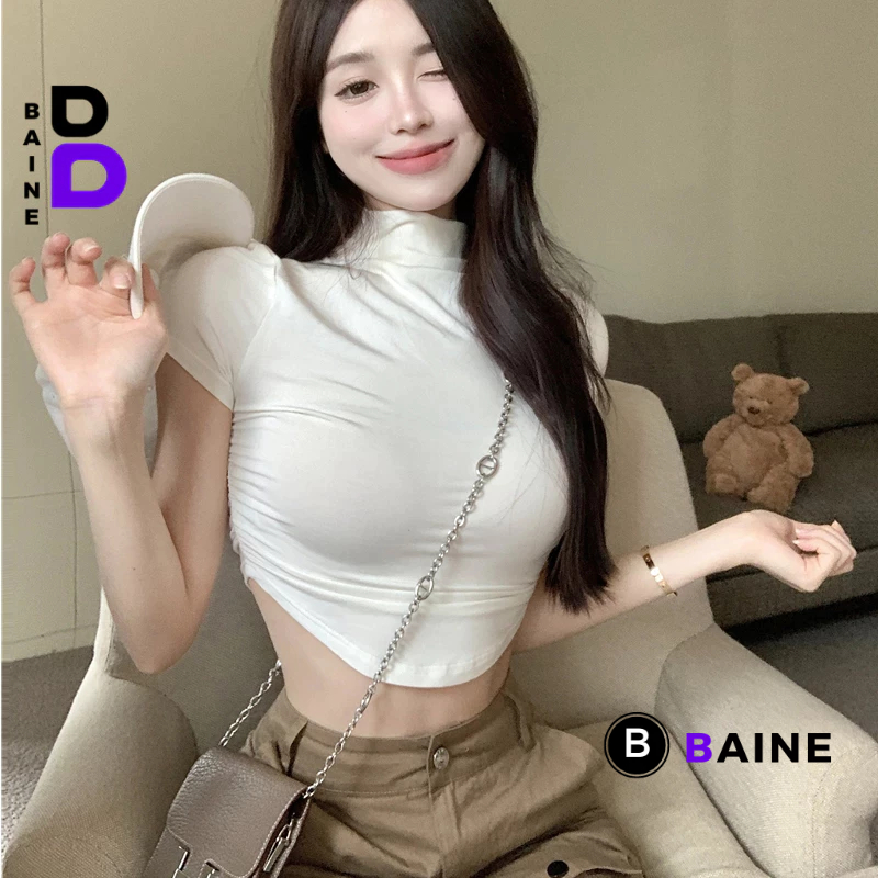 Áo Croptop CỔ LỌ VẠT BẦU Ôm Body Nữ, Áo Thun Crt Cổ Cao Kiểu Sexy Chất Gân Đẹp BAINE