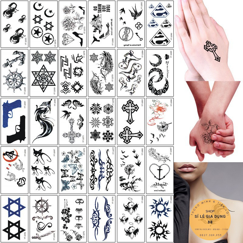 Hình Xăm Tạm Thời Chống Thấm Nước 1 Set 30 Tấm Hình Khác Nhau  1652 Sỉ Lẻ Gia Dụng 88