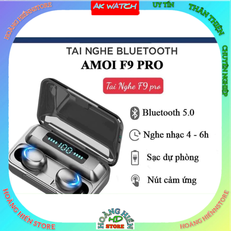 Tai nghe Bluetooth không dây AMOI F9 PRO, Bluetooth 5.0 kiêm sạc dự phòng cho điện thoại