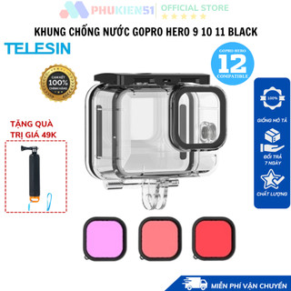 Khung Vỏ chống nước TELESIN GoPro Hero 12 11 10 9 Black- Case vỏ chống nước bơi lặn lên tới 40m