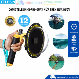 Dome chống nước telesin cho gopro hero 12 11 10 9 8 7 6 5 quay nửa trên nửa dưới- hàng chính hãng