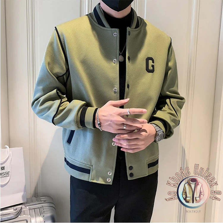 Áo Khoác Bóng Chày Phong Cách Hàn Quốc Xanh/Đen