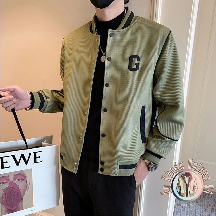 Áo Khoác Bóng Chày Phong Cách Hàn Quốc Xanh/Đen