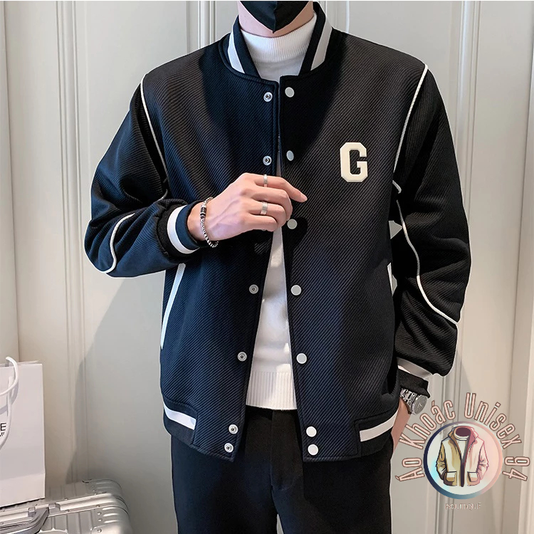 Áo Khoác Bóng Chày Phong Cách Hàn Quốc Xanh/Đen