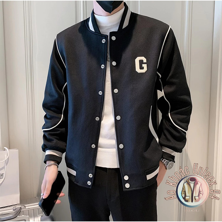 Áo Khoác Bóng Chày Phong Cách Hàn Quốc Xanh/Đen