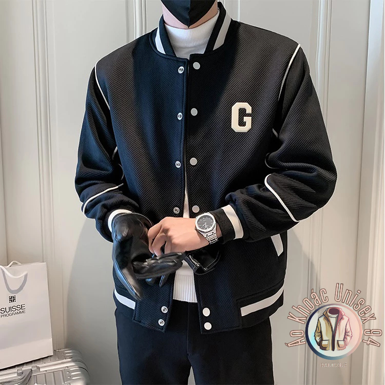 Áo Khoác Bóng Chày Phong Cách Hàn Quốc Xanh/Đen