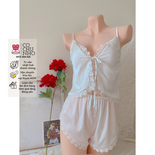LL836 -Đồ bộ ngủ lụa hai dây mặc nhà  phối ren mềm mát -cochunhoquan11