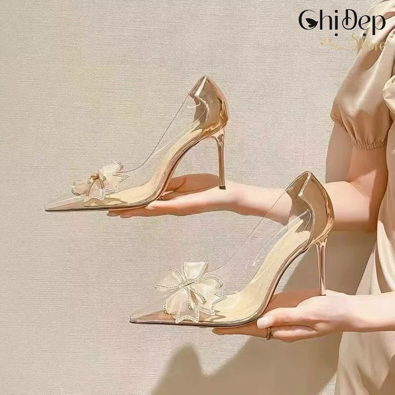 Giày cao gót bít mũi đế nhọn 9 phân NƠ CÁNH TIÊN siêu xinh CHỊ ĐẸP STORE mã B15