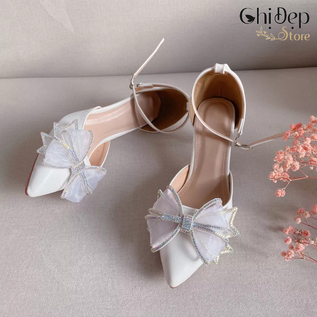 Sandal cao gót bít gót đính NƠ CÁNH TIÊN 7 phân Chị Đẹp Store mã H119