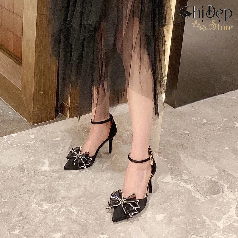 Sandal cao gót bít gót đính NƠ CÁNH TIÊN 7 phân Chị Đẹp Store mã H119