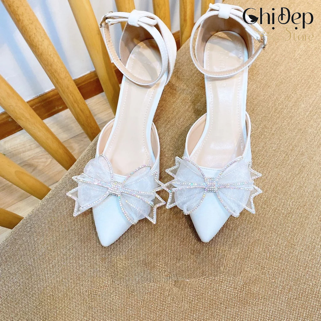Sandal cao gót bít gót đính NƠ CÁNH TIÊN 7 phân Chị Đẹp Store mã H119