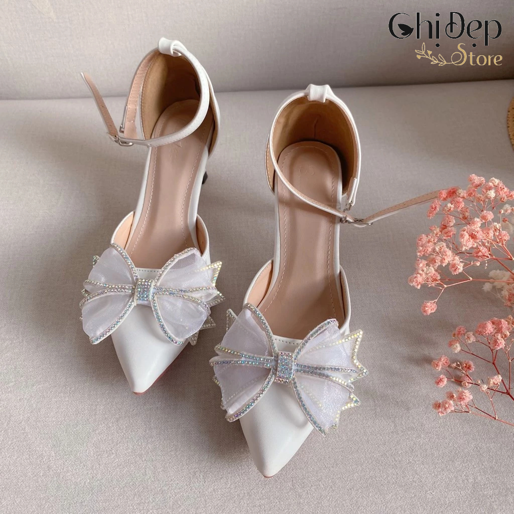 Sandal cao gót bít gót đính NƠ CÁNH TIÊN 7 phân Chị Đẹp Store mã H119