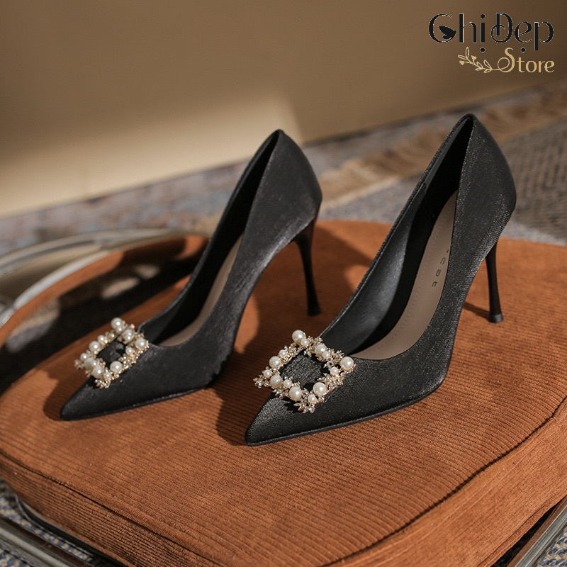 Giày cao gót nữ bít mũi đá ngọc gót nhọn, Sandal nữ cao gót 9 phân mã H167