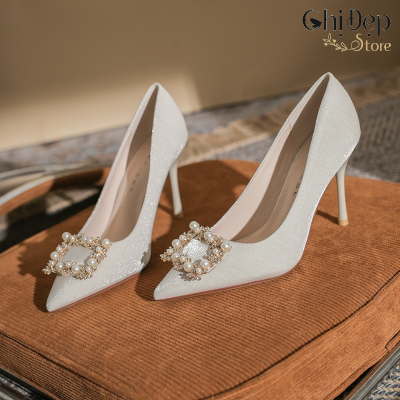 Giày cao gót nữ bít mũi đá ngọc gót nhọn, Sandal nữ cao gót 9 phân mã H167