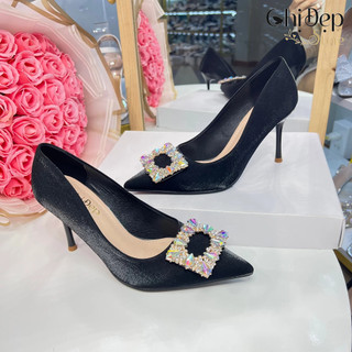 Giày cao gót nữ bít mũi đính đá màu Chị đẹp store 9 phân, Sandal nữ cao gót đính đá màu mã U33