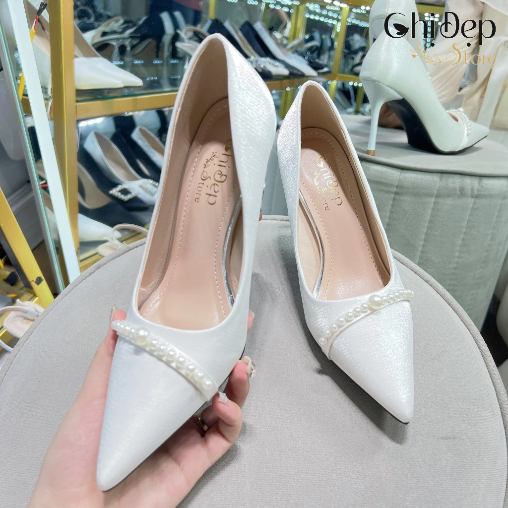 Giày cao gót nữ bít mũi đính dây đá gót nhọn 9cm, Sandal nữ cao gót 9 phân mã U29