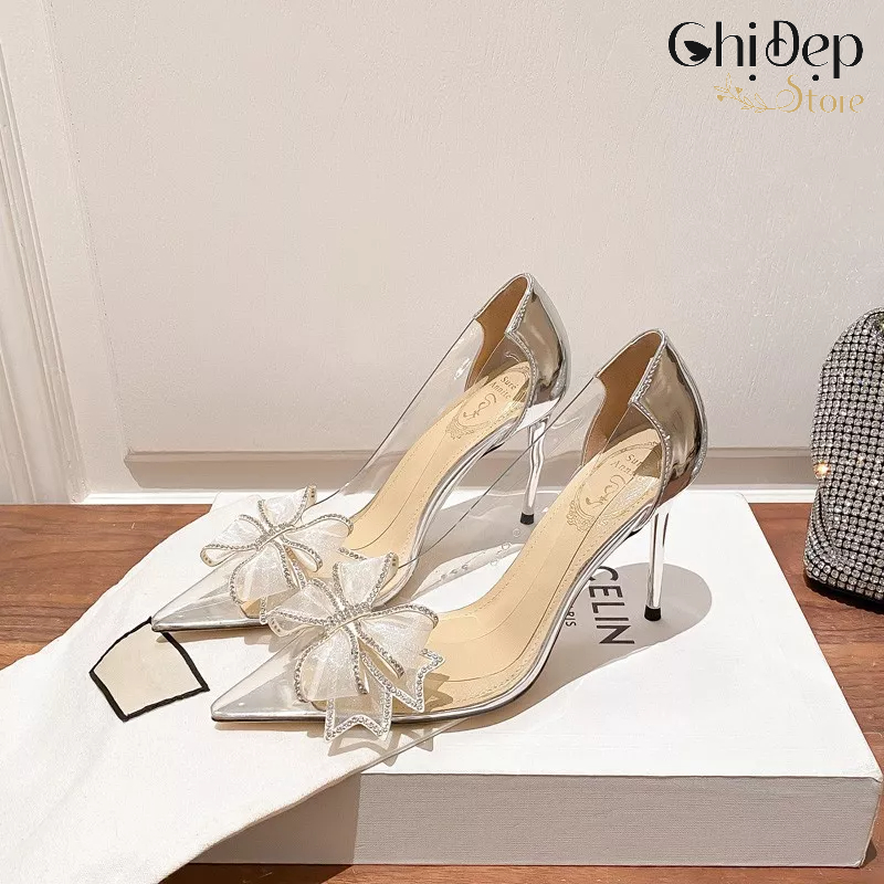 Giày cao gót bít mũi đế nhọn 9 phân NƠ CÁNH TIÊN siêu xinh CHỊ ĐẸP STORE mã B15