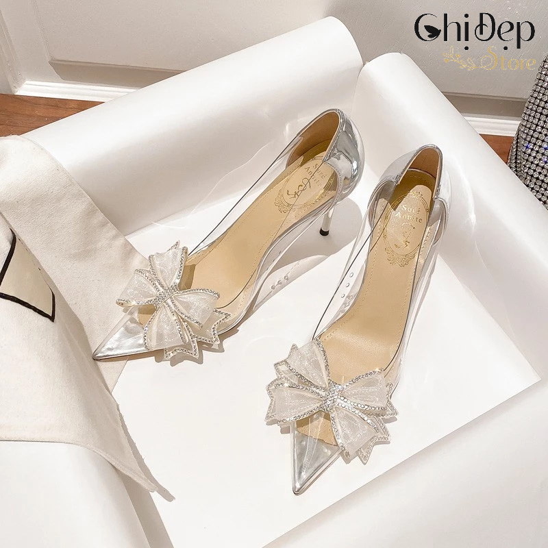 Giày cao gót bít mũi đế nhọn 9 phân NƠ CÁNH TIÊN siêu xinh CHỊ ĐẸP STORE mã B15
