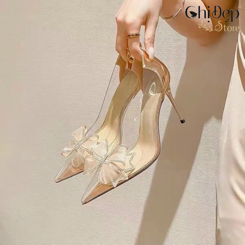 Giày cao gót bít mũi đế nhọn 9 phân NƠ CÁNH TIÊN siêu xinh CHỊ ĐẸP STORE mã B15
