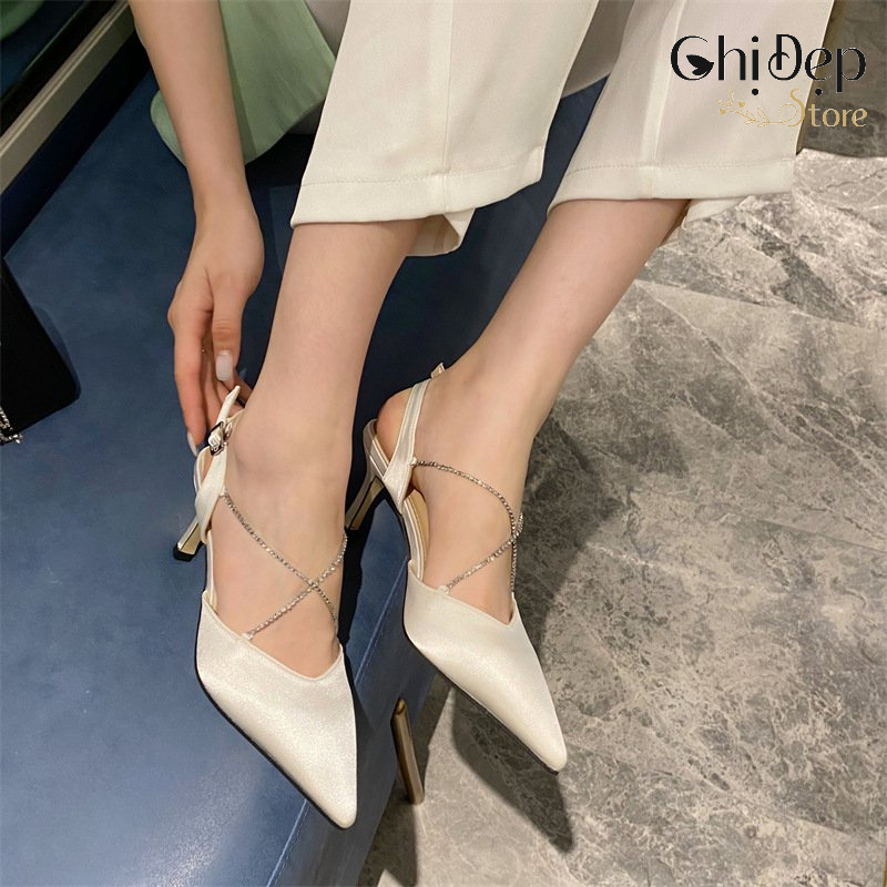 Sandanl cao gót bít mũi dây đá 8 phân CHỊ ĐẸP STORE mã Q172