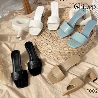 Guốc cao gót vân da cá sấu gót vuông 5 phân Chị đẹp store, sandal cao gót da cá sấu 5 phân mã B4