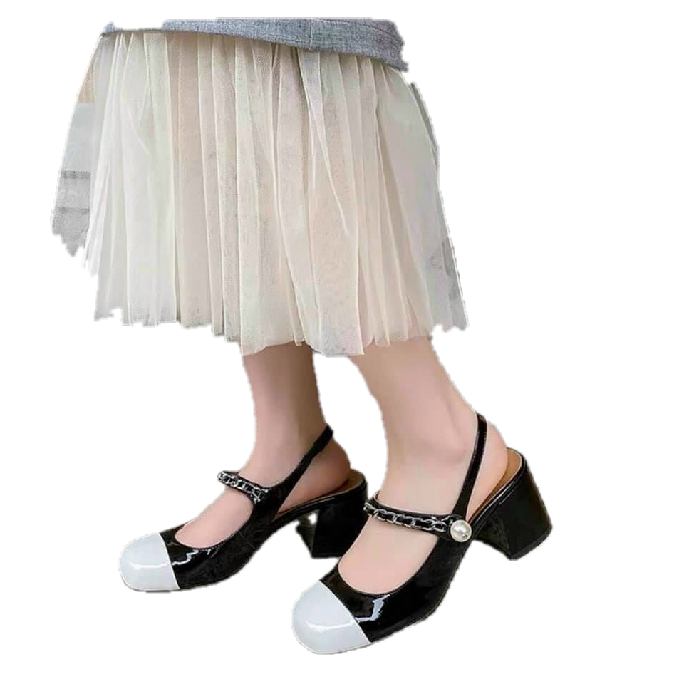 Giày cao gót bít mũi quai xích ngọc, sandal bít mũi quai xích ngọc Chị Đẹp Store mã 9238