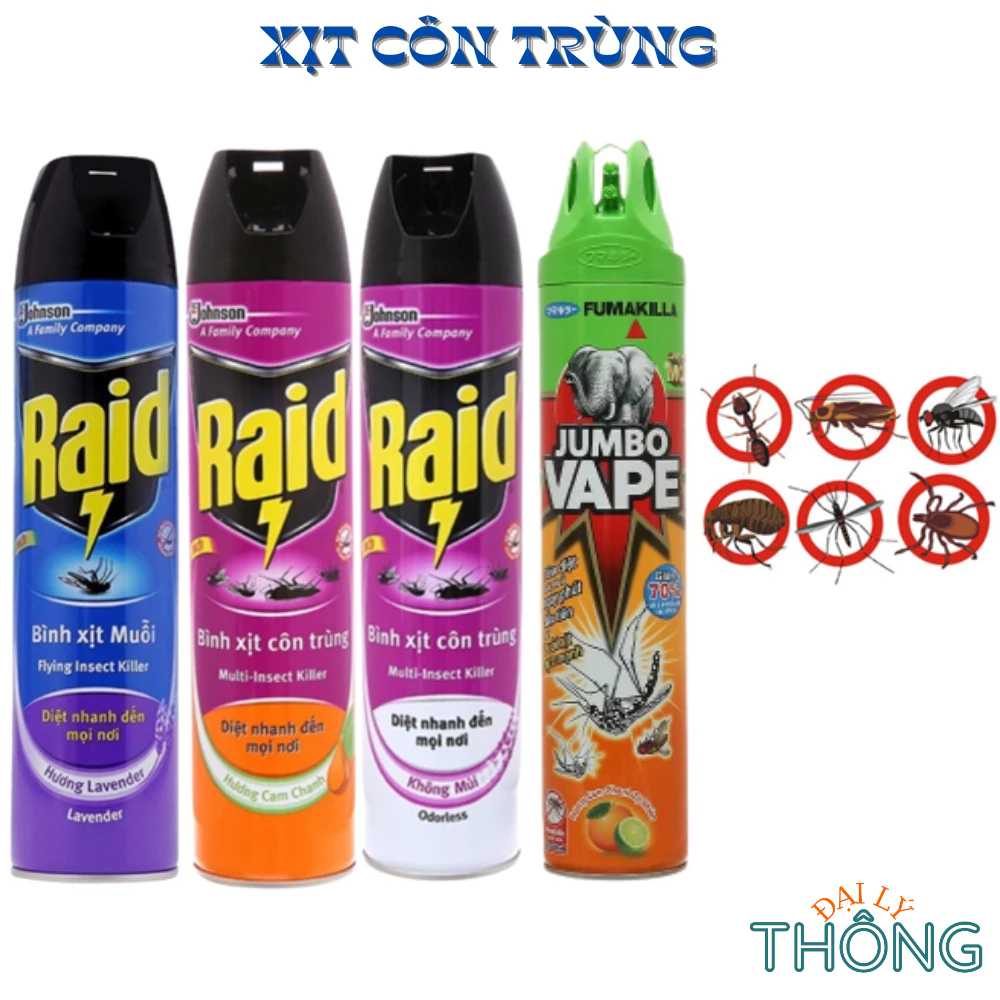 Bình xịt côn trùng RAID Hương Lavender 600ml - Xịt muỗi Jumbo hương cam chanh 600ml