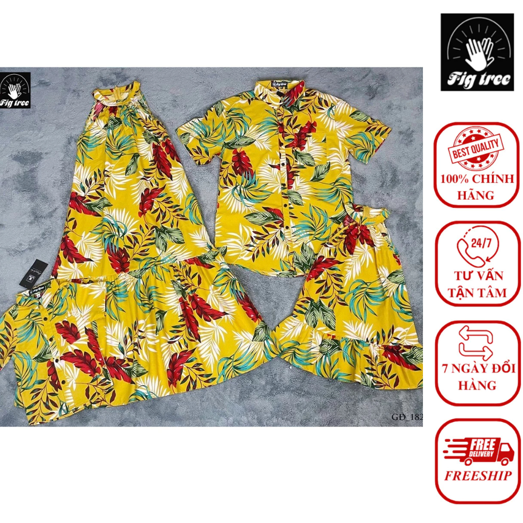 Combo Đồng Phục Gia Đình Fig Tree Họa Tiết Chiếc Lá Vàng Mùa Hè Mới ( Mã Số 182)