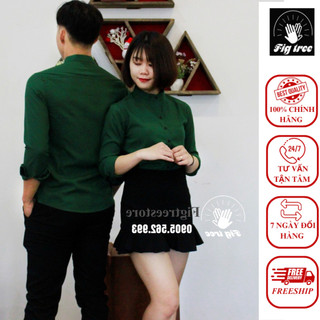 Áo Sơ Mi Cặp Xanh Rêu Cổ Trụ Fig Tree Siêu Hot