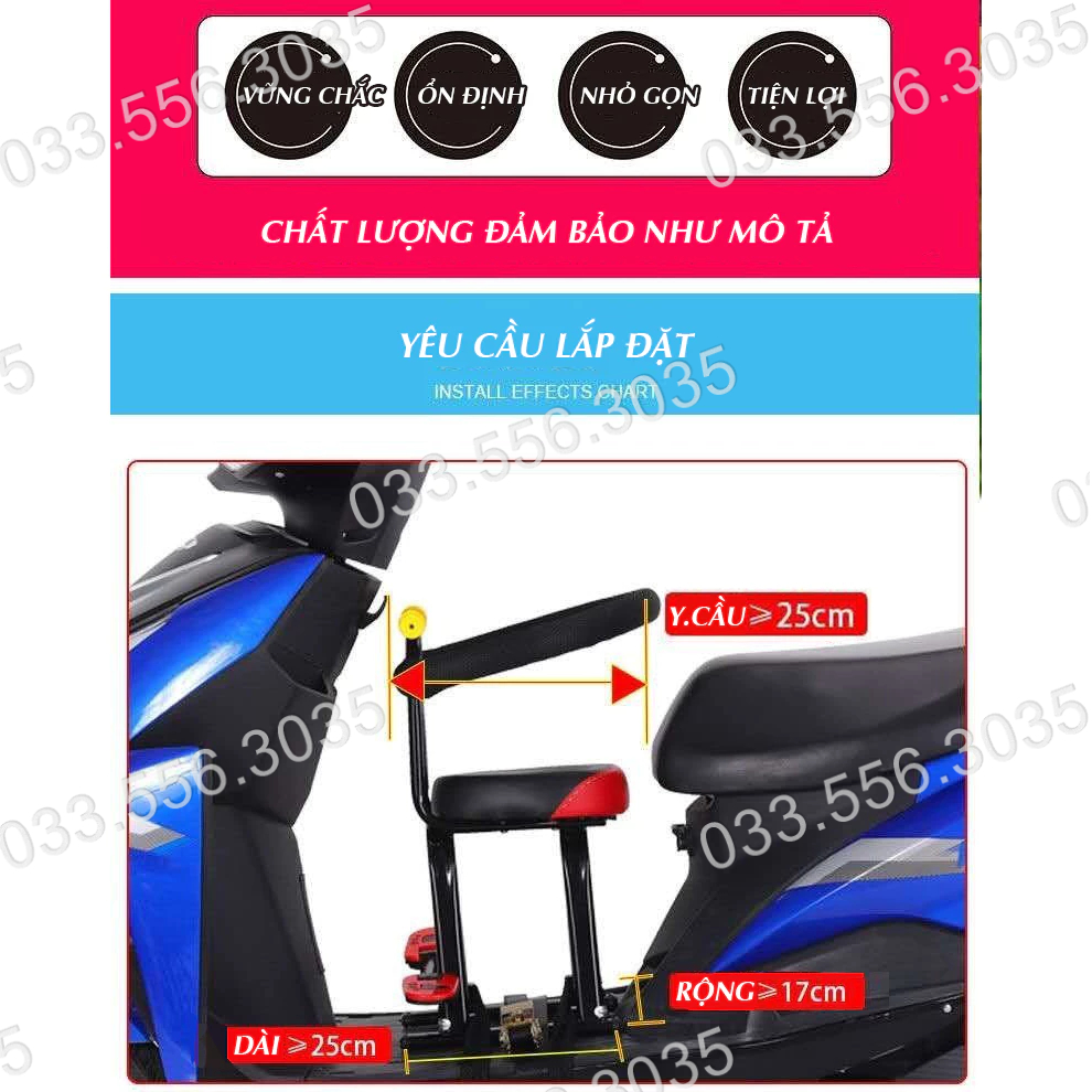 Ghế ngồi xe máy cho bé Bònbon_4D - Ghế ngồi trước đi xe ga LEAD, VISION, SH, VESPA, Xe đạp điện, Xe số, An toàn cho trẻ
