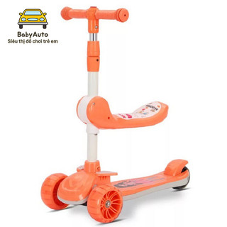 Xe trượt scooter cho bé vận động có ghế ngồi 3in1 gấp gọn, có nhạc, đèn, bánh phát sáng (Cam-Xanh-Tím-Trắng)