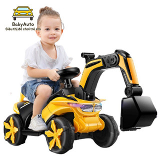 Cẩu điện 1688 đồ chơi cho bé vận động có nhạc, đèn, chân đạp ga 1 động cơ 1 bình ắc qui (Xanh-Vàng)