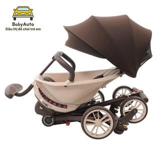 [Freeship Hà Nội] Xe đẩy gấp gọn Baobaohao V18 ngồi ngả 5 chế độ kèm gối da và mái che (Nâu)