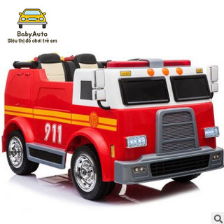 [Freeship Hà Nội] Ô Tô Điện Cứu Hoả LL 911 2 Chỗ, Còi Hú, Bộ Đàm, Tải Trọng 90KG (Đỏ-Đen-Trắng)