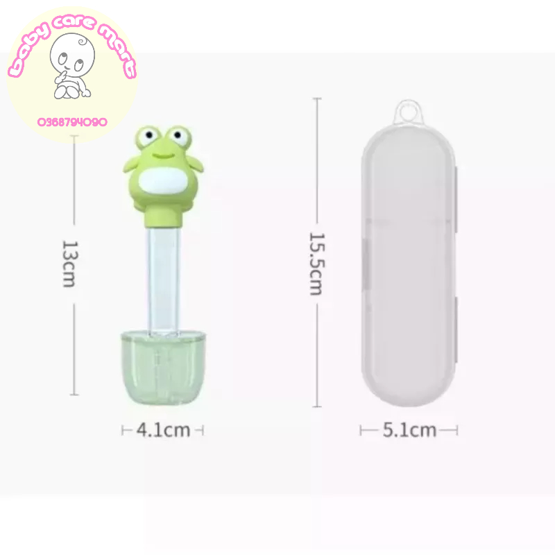 Dụng cụ cho bé uống thuốc chống sặc hình ếch, có đầu silicon mềm Tặng kèm hộp đựng và cọ ống