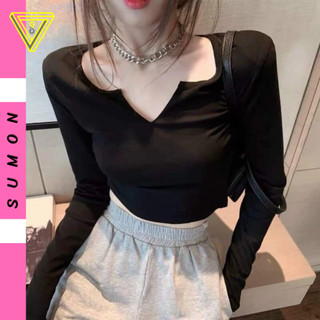Áo Croptop TAY DÀI CỔ KHOÉT V Chất Thun Borip, Áo Thun Ôm Body Kiểu Trơn Nữ Đẹp Tôn Dáng