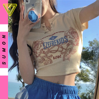 Áo Croptop HOA HỒNG EZEFRE Cổ Xẻ V Chất Thun Gân, Áo Thun Nữ Ôm Body Kiểu Sexy In Hoạ Tiết Retro Đẹp Tôn Dáng